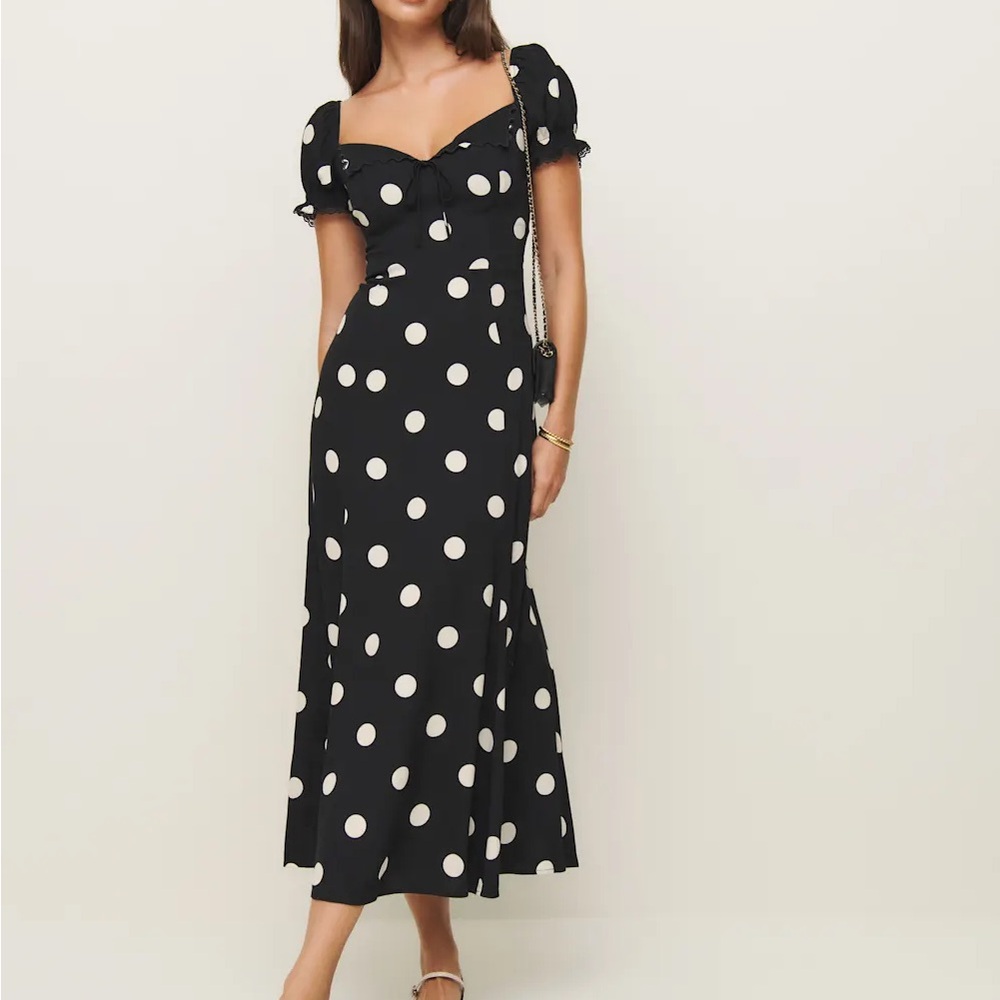 Reformation Black and White Polka Dot Midi Dress